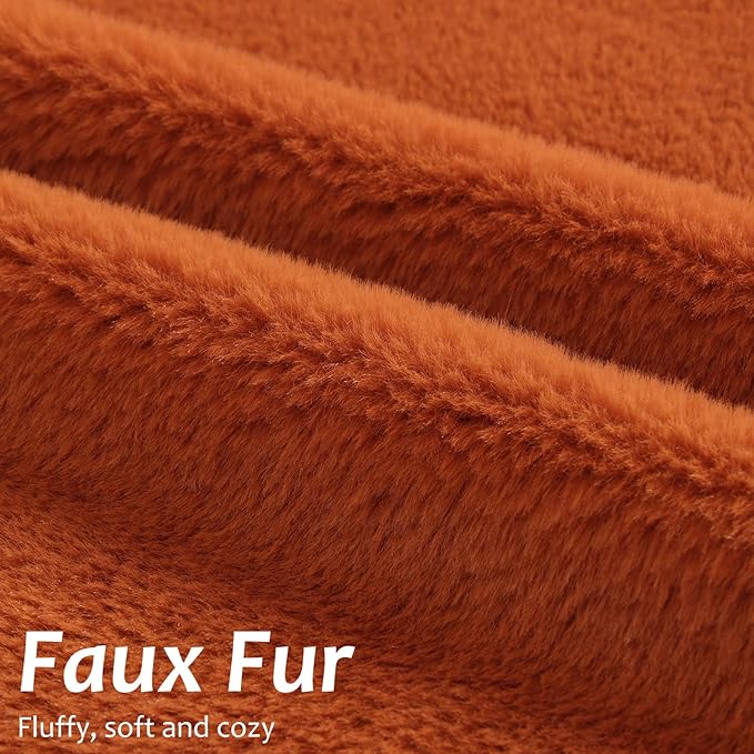 Pallene Faux Fur Plush Throw Pillow Covers 24x24 Set of 2, Soft Fluffy Couch Pillow Covers for Living Room, Rust