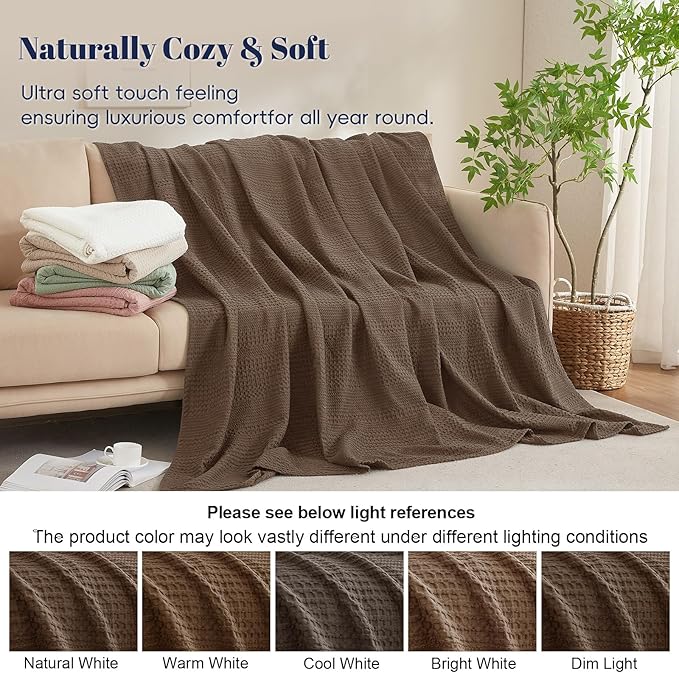 PHF Lightweight Waffle Weave Blanket Twin Size, Breathable & Ultra Soft, 66"x 90" Soft & Cozy Thin Blanket for All Season & Hot Sleepers, Bed, Home Decor - Chocolate