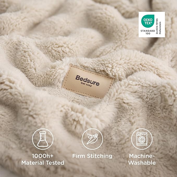 Bedsure 3D Fleece Bubble Blanket - GentleSoft Beige Queen Blanket for Bed Sofa Room Decor - Luxury Soft Cozy Gifts for Grilfriend, Lightweight, All Seasons, Beige, 90"×90"
