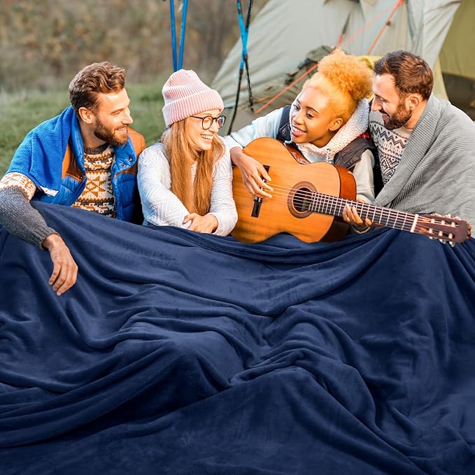 PHF Oversized King Big Fleece Blanket 120"x120", No Shed No Pilling Extra Large Soft Blanket, Giant 10'x 10' Lightweight for Bed, Sofa Travel and Camping, Suitable for All Season, Navy Blue