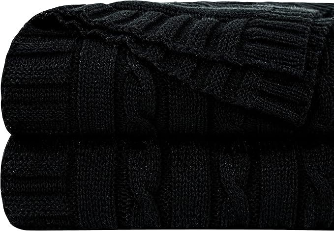 NTBAY 100% Pure Cotton Oversize (60x80) Cable Knit Throw Blanket, Super Soft Warm Knitted Throw Blanket for Bed, Sofa, Chair, Couch - Extra Cozy, Machine Washable, Comfortable Home Decor, Black