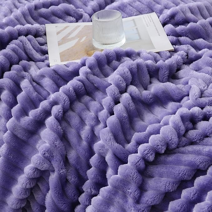 Lavender Throw Blanket for Couch Sofa 50x60 inches Striped Fleece Blankets Room Home Decor Lightweight Plush Soft Cozy Gifts for Women Mom Girls