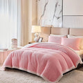 Luxury Flannel Fleece Sherpa Blankets Queen Size for Bed, Jacquard Boho 3-Layer Thick and Warm Blanket for Winter, Soft Cozy Fuzzy Plush Velvet Blanket with 2 Pillow Cases, Pink, 88x88 Inches