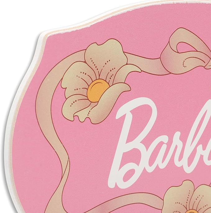 Mattel Barbie Logo Wood Wall Decor - Fun Floral Barbie Wall Art for Bedroom or Play Room