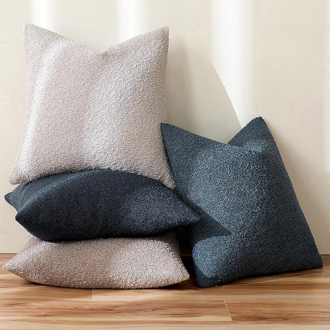 MIULEE Textured Boucle Throw Pillow Cover Navy Blue Accent Solid Eruo Sham Pillow Case Decorative Soft Pack of 1 Couch Cushion Chair Sofa Bedroom Livingroom Home Decor,24x24 Inch