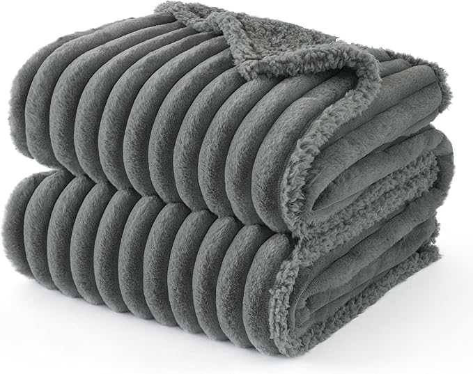 Bedsure ComfyFleece™ Waterproof Blanket for Bed - Soft Plush Dog Blankets for Large Dogs Corduroy Fleece Washable, Cozy Calming Reversible Furniture Protection for Pet Cat,86"x108", King, Warm Grey