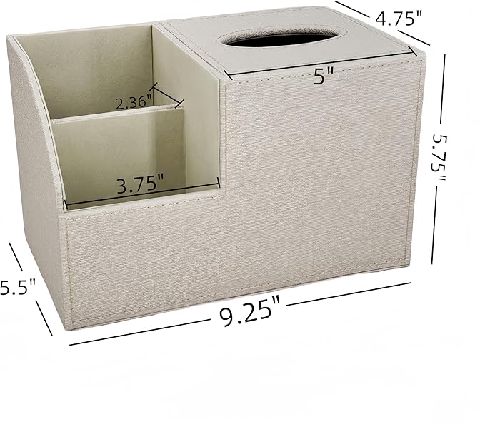 Square Tissue Box Cover,Modern Decorative Cube Tissue Box Holder with Two Compartment Organizers on The Left,Office and Home Living Room,Bedroom,Vanity,Bedside Table,Desktop Tissue Box Storage