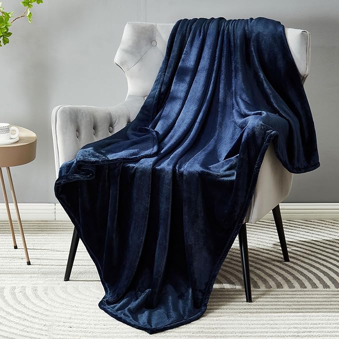 DREAMNINE Pack of 10 Fuzzy Soft Fleece Throw Blanket for Couch Sofa 50" x 60", Decorative Solid Lightweight Velvet Blankets for Chair, Cozy Accent Shaggy Micro Flannel Blanket for Bedroom, Navy Blue