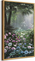 SHENIFY Vintage Floral Framed Wall Art Garden in Flower Scenery Farmhouse Decor Retro Flower Sea Field Painting for Bedroom Living Room Ready to Hang Wall Artwork - 8x16in Natural Framed