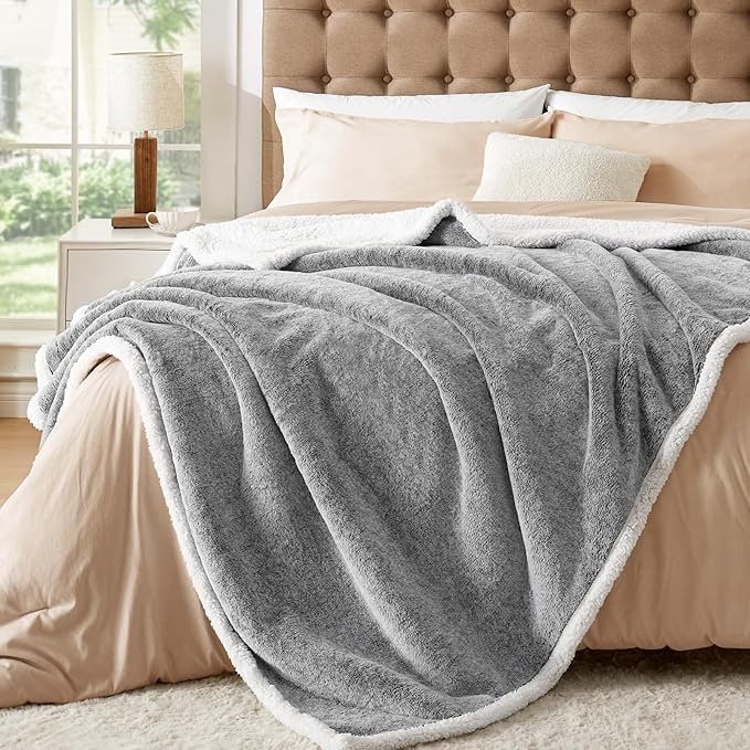 BEDELITE Sherpa Throw Blanket for Couch – Ultra Soft & Cozy Plush Blanket for Sofa, Bed & Room Decor, Thick Fluffy Throw Gifts for Women, Men, Mom, Dad, 50x60 inch, Light Grey