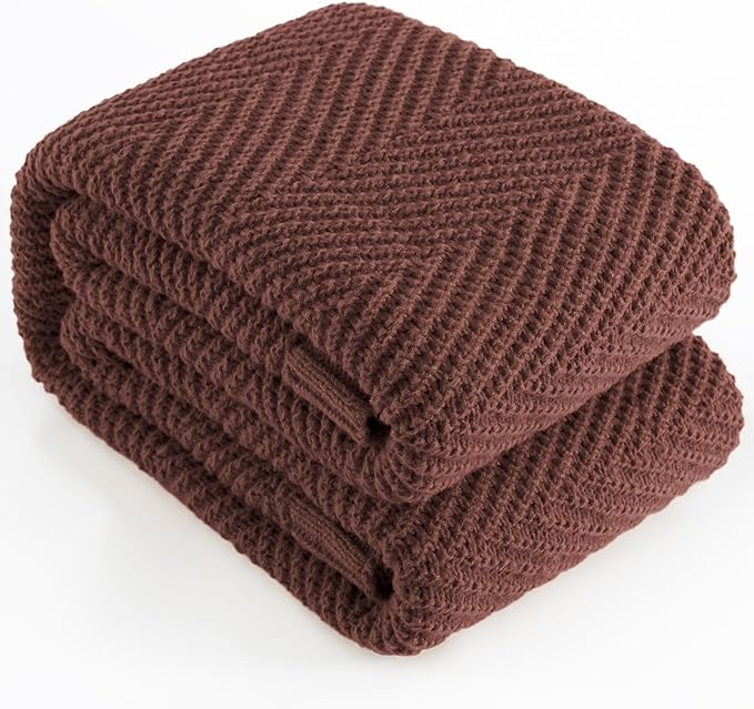 Knitted Throw Blanket 50"X60", Brown Knit Throws for Bed, Super Soft Boho Chevron Blankets for Couch Sofa Chair Room Decor, Textured Decorative Farmhouse Cozy Lightweight