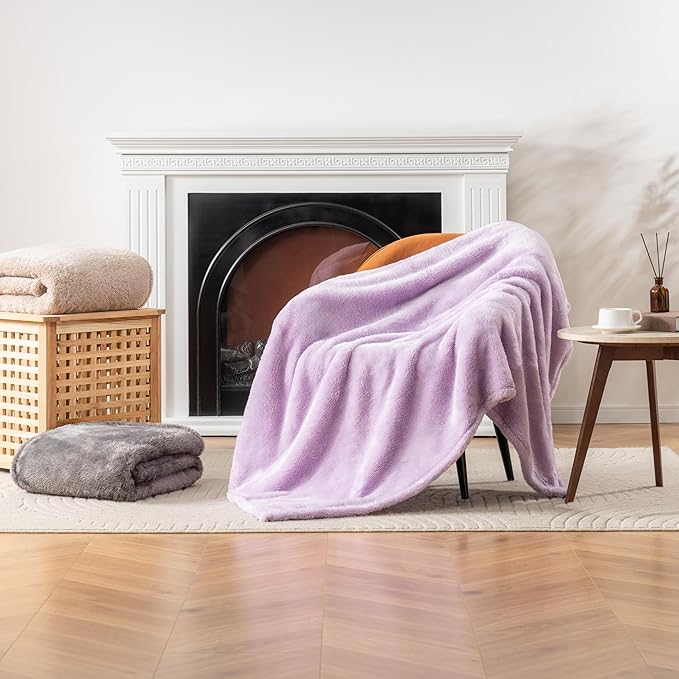 Berkshire Blanket Classic Extra-Fluffy™ Plush Blanket Twin Size, Soft Fuzzy Fluffy Long Hair Blanket for Couch Sofa Bed, Pastel Lilac Purple, 60x92 Inches