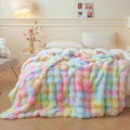 LIFEREVO Fluffy Faux Rabbit Fur Bubble Blanket, Tie Dye Plush Shaggy Throw Couch Sofa, Cozy Comfy Furry Big Bed Blanket Adults Kids Girls, Aesthetic Fuzzy Throw for Bedroom Living Room, 60x90, Rainbow