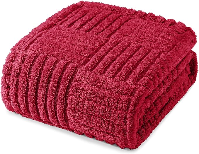 Whale Flotilla Lightweight Fleece Throw Blanket for Couch, Fuzzy Soft Blankets with Decorative Jacquard Pattern for All Season, Warm and Fluffy, 50x60 Inch, Red