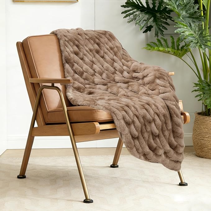 Ultra Soft Luxury Faux Fur Throw Blanket for Couch, Fuzzy Fluffy Plush Warm Cozy Ruched Blanket for Sofa Bedroom Living Room, Elegant Gift Idea for Women (50"x60",Tie-dye Coffee)