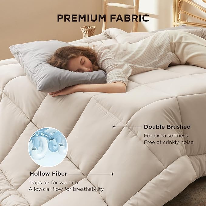 Bedsure Comforter Duvet Insert - Quilted Comforters Cal King Size, All Season Duvet, GentleSoft Down Alternative Bedding, with 8 Tabs, Gifts for Women/Men, Linen, California King 96 X 102 Inches