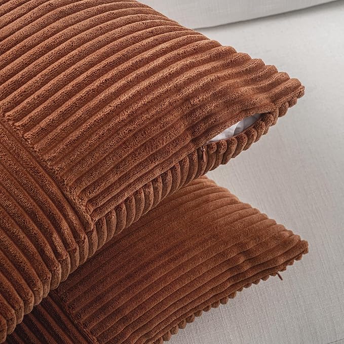 Fancy Homi 2 Packs Rust Samll Decorative Throw Pillow Covers 14x14 Inch with for Couch Bed, Rustic Farmhouse Boho Home Decor, Soft Corss Patchwork Corduroy Square Terracotta Cushion Case 35x35 cm