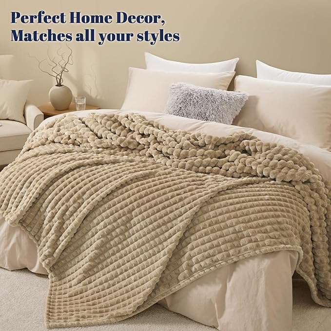 PHF Luxury Soft Fleece Blanket Twin Size, No Shed No Pilling, 380GSM Fluffy Cozy Throw Blankets for Bed, 66"x90", Lightweight Warm Bedding for Home Decor, Ideal Gift for Women, Khaki