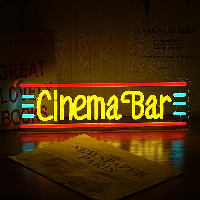 Cinema Bar Neon Sign Movie Theater Neon Light Dimmable Bar LED Light Up Sign Popcorn Theater Neon Light up Sign for Man Cave Cinema Cafe