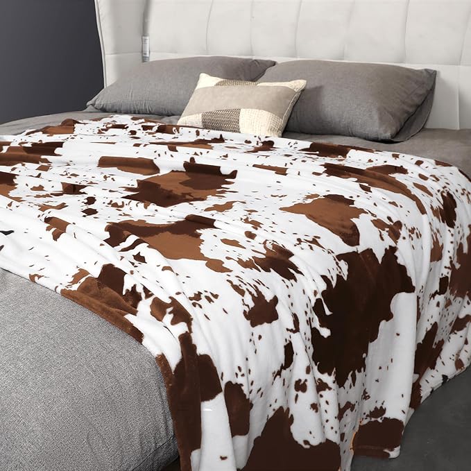 Cow Print Blanket 60"x80", Ultra Soft Flannel Cow Throw Blanket for Couch Bed and Travel, Cow Print Throw Blankets for Bed, All Seasons Blanket 60"x80" (Light Brown)