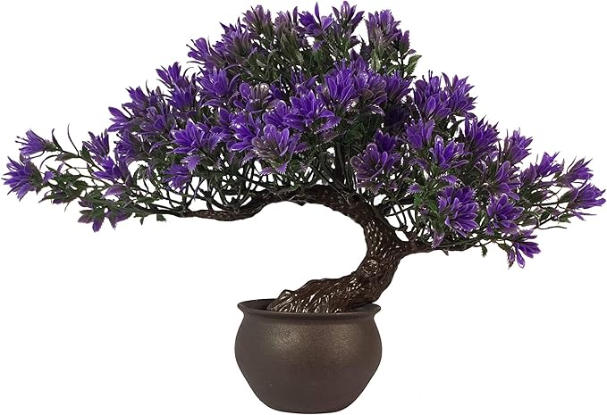 Artificial Bonsai Tree Fake Plants for Home Decor, Living Room Bathroom Bookshelf Entryway Table Wall Shelf Modern Farmhouse Decor, 9.5" Tall, Purple