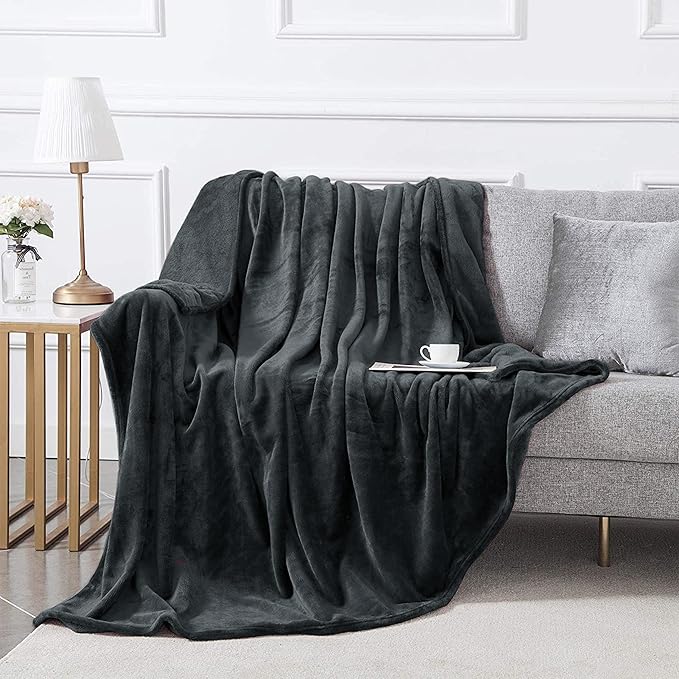 MOONLIGHT20015 Fleece Blanket 2 Pack - Super Soft Fluffy Black Throw Blanket for Sofa and Bed - Warm and Cozy Lightweight 400 GSM Microfiber Bed Throws Blankets, 50x60 Inches (Throw/Travel)