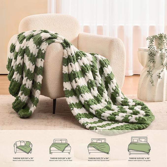 L'AGRATY Chunky Knit Blanket Throw: 60''x80'' Chenille Chunky Knitted Throw Blankets for Twin Bed Couch - Handmade Thick Cable Knit Blanket - Large Crochet Rope Blankets for Home Decor