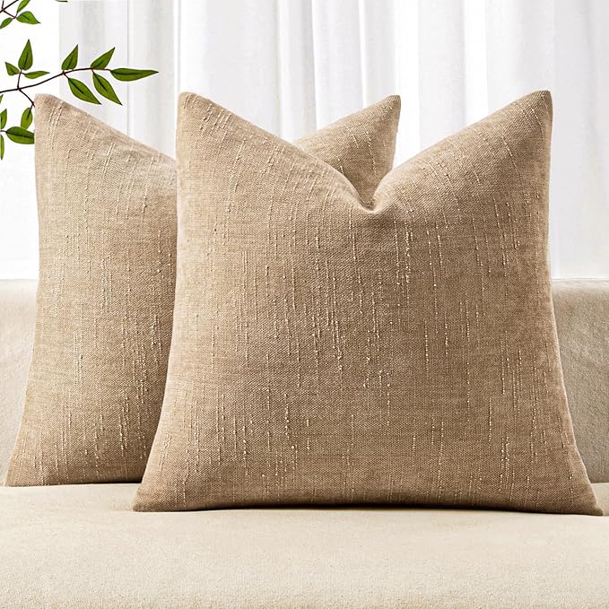 MIULEE Pack of 2 Decorative Throw Pillow Covers Soft Chenille Throw Pillows Solid Textured Cushion Covers for Couch Sofa Bedroom Living Room 18x18 Inch,Starfish Khaki Camel