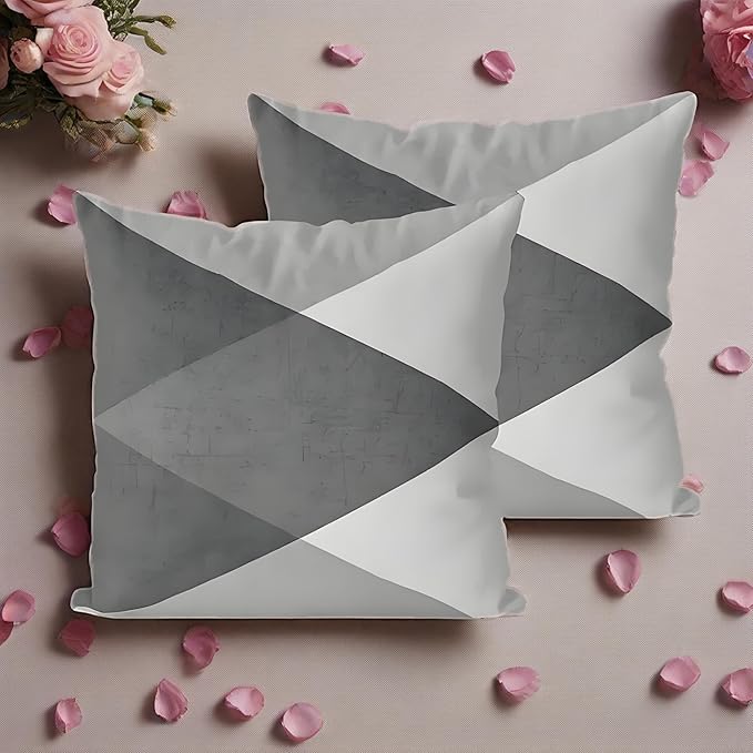 Modern Geometric Throw Pillow Covers, Grey and White Triangle Pattern, Decorative Cushion Cases, 2 Pack，18x18 Pillows Linen Pillowcase