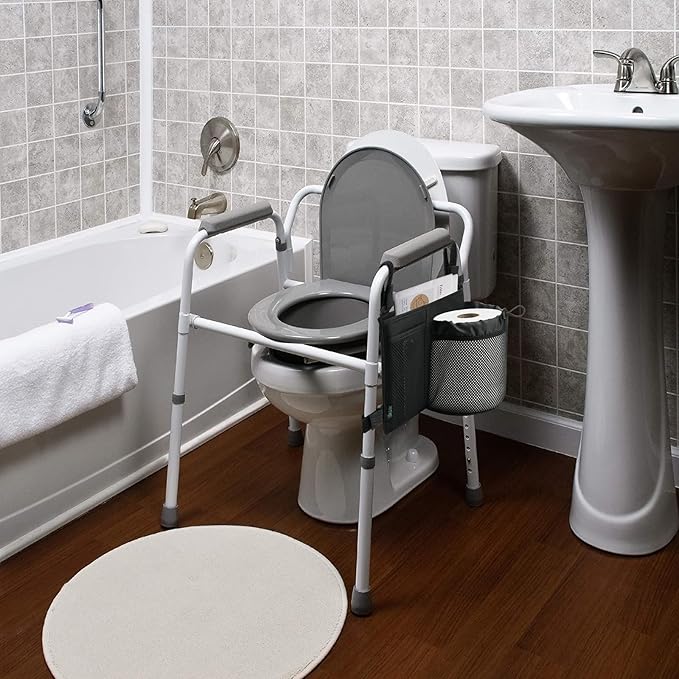 Beautyflier Folding Steel Bedside Commode Chair Hanging Bag, Bedside Commode Chair Armrest Organizer, Portable Toilet Chair Accessories, for Storage Toilet Paper, Mobile Phones (Bag Only)