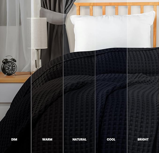 Utopia Bedding Black 100% Cotton Waffle Blanket 300 GSM [Twin - 90x72 Inch] Soft Lightweight Breathable Dorm Bed Blanket for All Season
