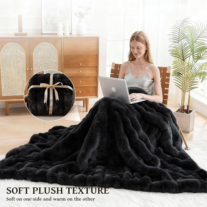 Faux Fur Throw Blanket for Couch, 1000 GSM Cozy Fuzzy Fluffy Soft Plush Thick Bubble Sherpa Blanket for Sofa Bedroom Living Room, Mothers Day Birthday Gifts for Women Home Decor