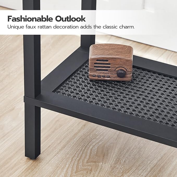 HOOBRO Side Table with Charging Station, Set of 2 End Table with USB Ports and Outlet, Nightstand with 2-Tier Storage Shelf, Faux Rattan Decoration, for Small Space, Rustic Brown and Black BF91UBZP201