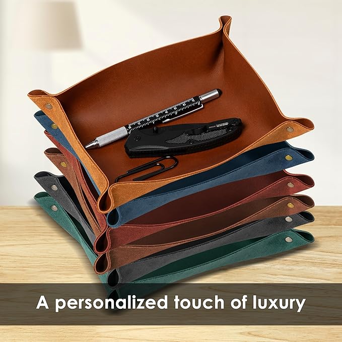 Northwind Personalized Leather Valet Tray – Made in USA - Custom Monogramed Full Grain Leather Catchall Tray for Men, Desk Organizer & Groomsmen Gift, Perfect Storage for Nightstand, Dresser