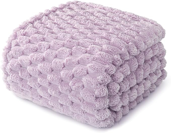 Whale Flotilla Queen Size Blanket for Bed with Jacquard Pattern, Fuzzy Soft Cozy Exquisite Blankets for All Season, Warm and Fluffy, 90x90 Inch, Lilac