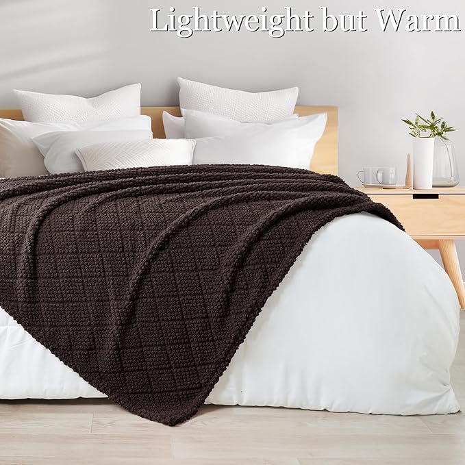 Whale Flotilla Fuzzy Fleece Throw Blanket for Couch, Bed, Soft Fluffy Jacquard Waffle Blankets for All Season, Lightweight and Warm, 50x60 Inch, Coffee