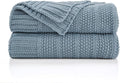Douceur Blue Throw Blanket for Bed, Soft Cozy Lightweight Stripe Pattern Knitted Throw Blanket for Sofa, Living Room Gift, 60"X80"