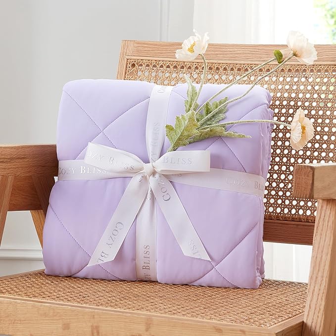 Cozy Bliss Cooling Throw Blanket for Hot Sleepers 50"x70", Q-Max 0.4 Cooling Comfort, Cold Blankets for Night Sweats Sleeping, Ultra-Cool Lightweight Breathable Summer Blanket for Couch Bed, Purple