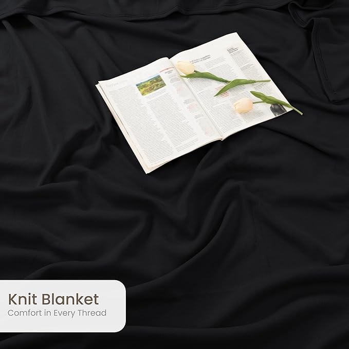Utopia Bedding Knit Blanket Full Size (90x84 Inches, Black) Soft Lightweight Jersey Breathable Sweatshirt Blanket for Bed,Couch & Sofa