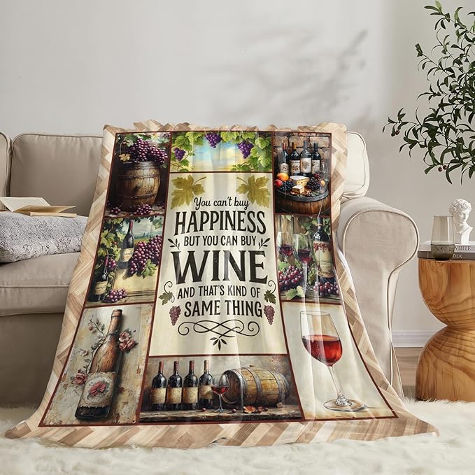 Vintage Wine Blanket for Girls Women Men Adults Soft Cozy Fleece Wine Estates Throw Blankets Winery Gifts Warm Flannel Plush Stuff Lightweight Decorative for Couch Bed Sofa 50"X40"