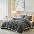 Luxury Flannel Fleece Sherpa Blankets King Size for Bed, Jacquard Boho 3-Layer Thick and Warm Blanket for Winter, Soft Cozy Fuzzy Plush Velvet Blanket with 2 Pillow Cases, Grey, 102x88 Inches