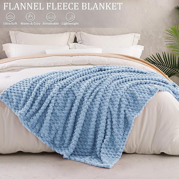 Exclusivo Mezcla Fleece Throw Blanket for Couch, Extra Large Fuzzy Stone Blue Bed Blankets, Soft Cozy Plush Sofa Throws for All Seasons, 50x70 Inches