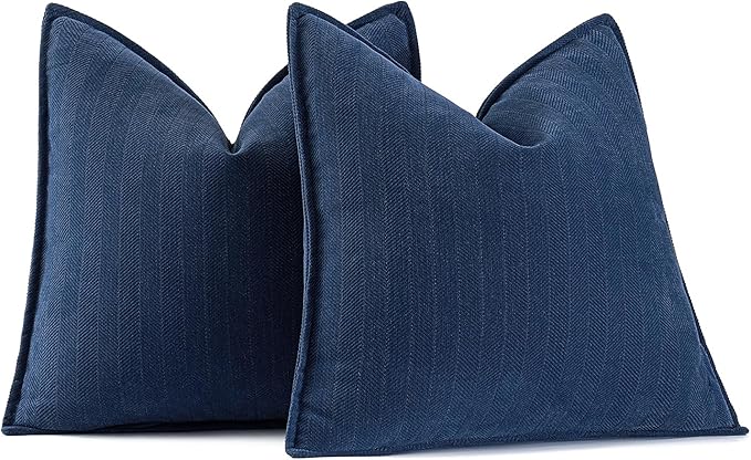 MIULEE Pack of 2 Navy Blue Decorative Pillow Covers 16x16 Inch Soft Chenille Luxurious Couch Throw Pillows Farmhouse Cushion Covers with Elegant Design for Sofa Bedroom Living Room Home Decor