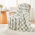 EMME Checkered Blanket Queen Size - 80"x90" Green Knit Blanket Soft Fluffy Patterned Throw Blankets for Couch, Sofa, Chair, Bed, Camping, Picnic, Travel