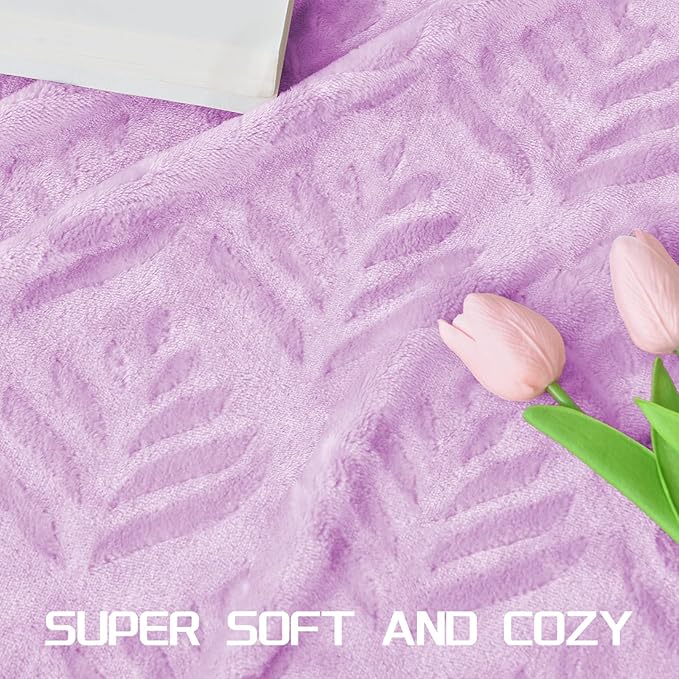 Exclusivo Mezcla Fleece Throw Blanket for Couch, Super Soft and Cozy Blankets All Season Use, Leaves Pattern, Plush Fuzzy Lightweight, Lilac, 50x60 Inch