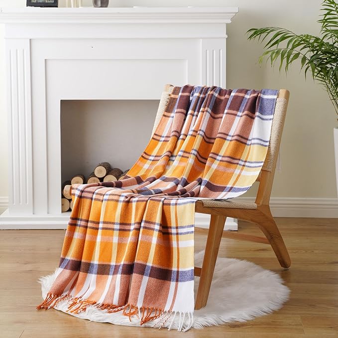 BATTILO HOME Fall Plaid Throw Blanket for Couch Bed, Decorative Orange Fall Blankets, Buffalo Checkered Plaid Blankets and Throws Farmhouse Style for Home Fall Decor 50"x60"
