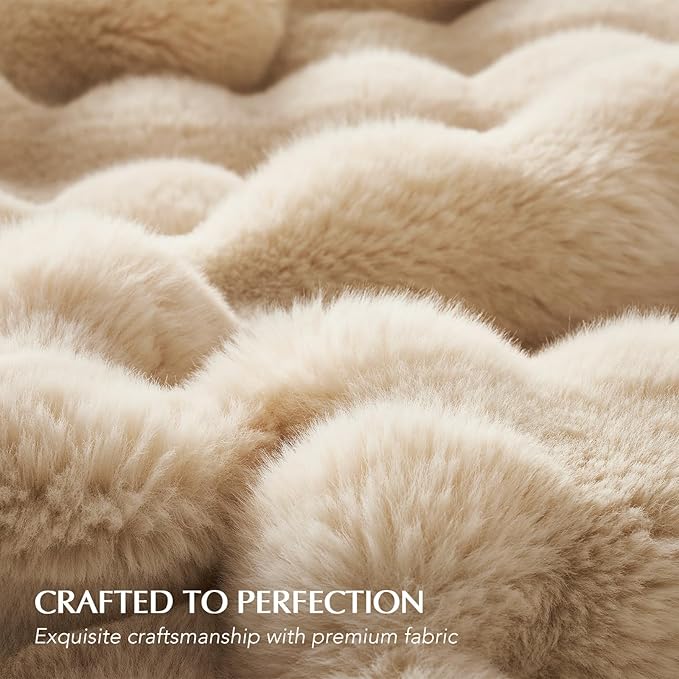 EverGrace Ultra Soft Luxury Fluffy Faux Rabbit Fur Throw Blanket, Thick Warm Bubble Throw for Bed, Cozy Plush Reversible Blankets for Couch, Chair, Sofa, Cream, 60x80 Inches