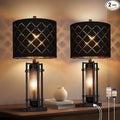 Modern Table Lamp Set of 2, Nightstand Lamps with Black Grid Shade, Bedside Lamps with USB A+C Charging Ports, Decorative Table Lamp, Square Base, Desk Lamps for Living Room, Bedroom, 2 Bulbs Included