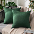 MIULEE Pack of 2 Decorative Outdoor Solid Waterproof Throw Pillow Covers Faux Linen Garden Farmhouse Cushion Cases for Patio Tent Balcony Couch Sofa 20x20 Inch Emerald Green
