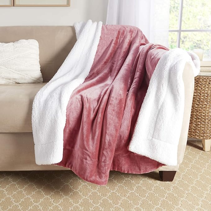 Genteele Sherpa Throw Blanket Super Soft Reversible Ultra Luxurious Plush Blanket, 60 x 70 inches, Light Mahogany/White